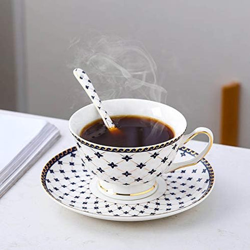 7-ounce Set (6) Porlien Royal Blue Star-night Porcelain Teacup and Saucer