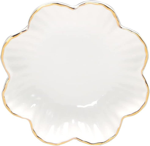 Porcelain Serving Dish, Ceramics Flower Relish Tray with Metallic Rim, 6.6 inch Bowls for Wedding, Party, Cereal, Pasta