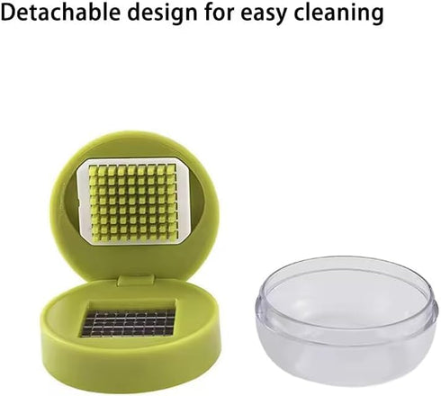 Emptycolor Mini Garlic Chopper and Press with Container, Manual Garlic Mincer Crusher Cutter Grinder, Stainless Steel