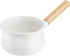 Jucoan 1 Quart Enamel Milk Pan - Small Saucepan with Dual Pour Spout and Wooden Handle for Home Cooking