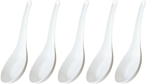 5 Pcs Reusable Plastic Chinese Soup Spoon for Ramen, Soup, Fried Rice, Heat Resistant, Unbreakable