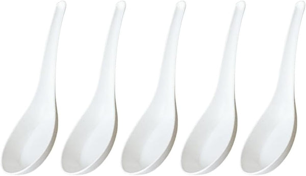 5 Pcs Reusable Plastic Chinese Soup Spoon for Ramen, Soup, Fried Rice, Heat Resistant, Unbreakable