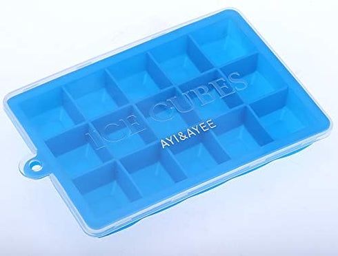 AYI&AYEE Silicone Ice Cube Trays, 2 Pack with Lids, 15 Cavities 1 2/5 inch Square Molds, BPA Free