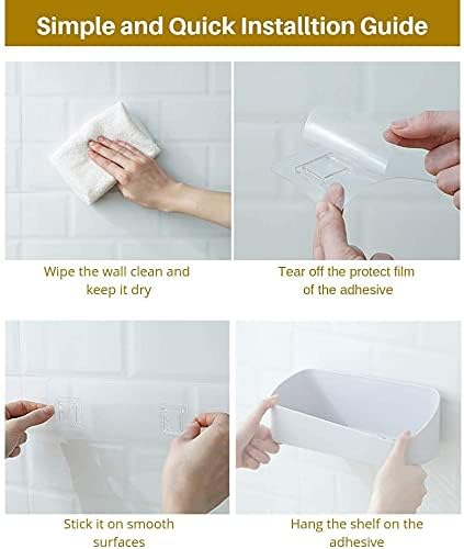 SUNFICON Adhesive Shower Caddy, Wall Mounted Bathroom Shelf Organizer with 2 Clear Adhesives for Shower Room