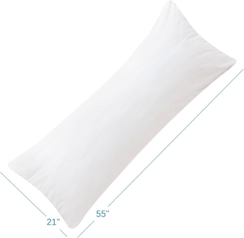Body Pillow Protector Waterproof 2 Pack, Zippered Body Pillow Cover 21"x 55" White Pillowcase, Machine Washable