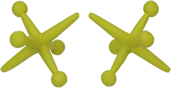Vintage-Inspired Yellow Enamel Cast Iron Giant Toy Jack Bookends - Decorative Tabletop