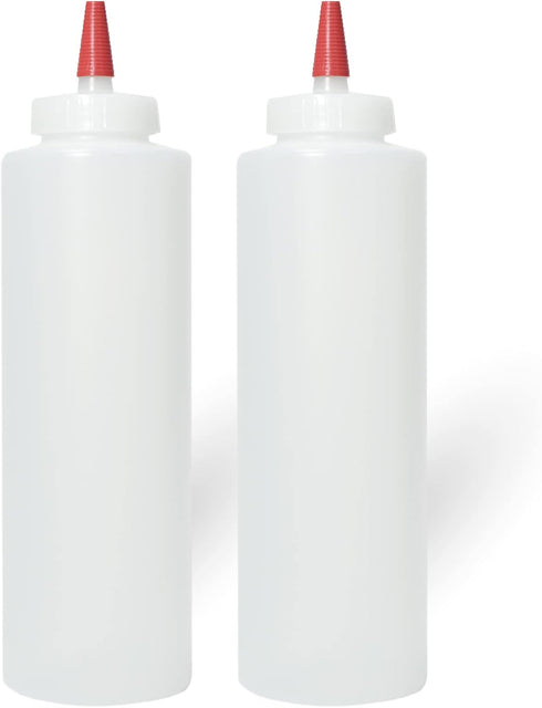 Pinnacle Mercantile Plastic Squeeze Condiment Bottles, Set of 2, 16-ounce with Red Tip Cap
