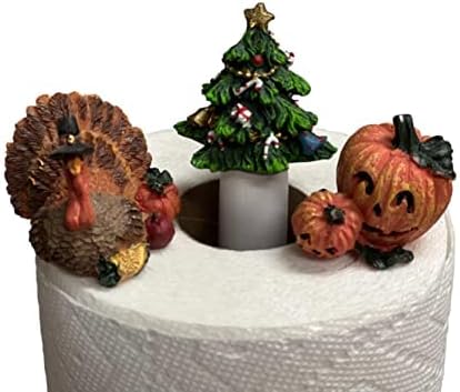 3 Christmas Kitchen Decor - Unique Paper Towel Holder W/Interchangeable Seasonal Decoration Tops - Christmas Paper