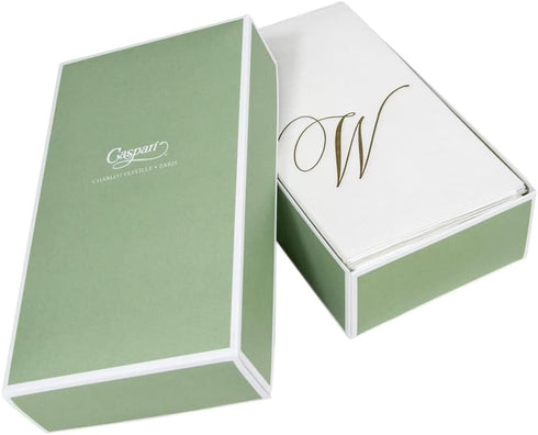 Pack 24 Caspari White Pearl Paper Linen Guest Towels, Monogram Initial W