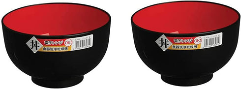 JapanBargain Set of 2 Japanese Large Ramen Bowls, 38oz, Black and Red Lacquer Plastic, Microwave Safe