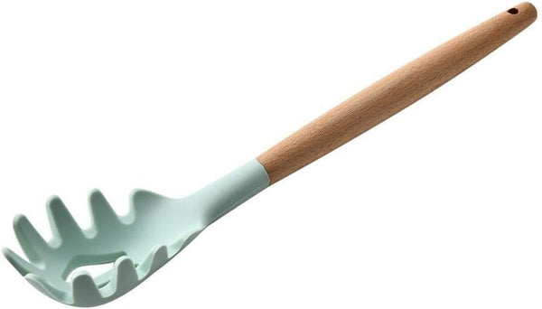 Pasta Server Silicone Cooking Utensil, BPA Free Non-Toxic Spaghetti Spoon with Natural Wood Handle