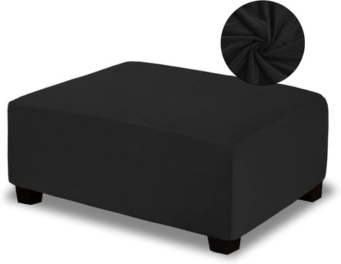 NeColorLife Velvet Ottoman Cover, Stretchable Footrest Slipcover with Elastic Band, Thick Stool