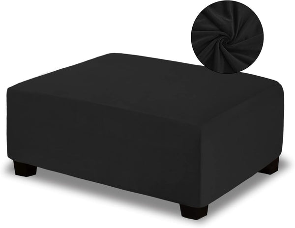 NeColorLife Velvet Ottoman Cover, Stretchable Footrest Slipcover with Elastic Band, Thick Stool