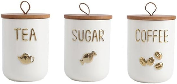 Comeon Ceramic Canister Set with Airtight Seal Bamboo Lid Silicone, 27oz Food