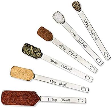 MEKBOK Heavy Duty Stainless Steel Measuring Spoons, Set of 6 for Dry or Liquid, Fits in Spice Jar