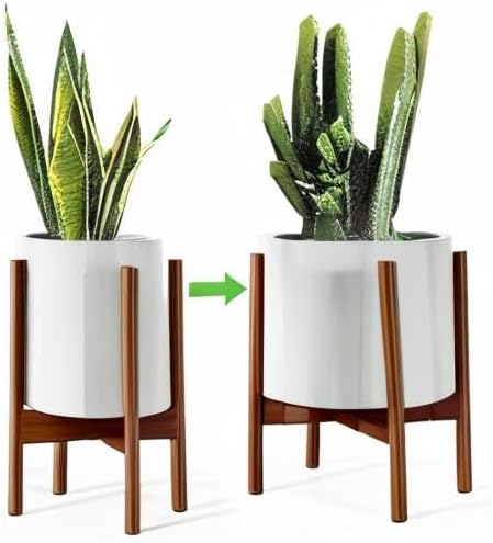 812 Inch 14.5 Inch 1 Pack MUDEELA Plant Stand for Indoor Plants: Adjustable Width Fits Pots - Mid Century Modern Bamboo