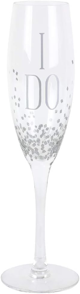 Enesco Our Name is Mud I Do Glittered Wine Glasses - Wedding Champagne Flute, 2 Piece Set, Clear