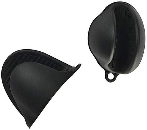 Mini Oven Mitts - Cooking Pinch Grips, Silicone Potholder for Kitchen Cooking 2pcs (Black)