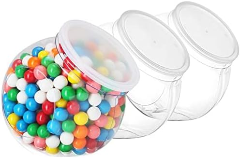 DilaBee 3 Pack Plastic Candy Jar - 48oz Round Jars with Lids for Candy Buffet, Kitchen & Office