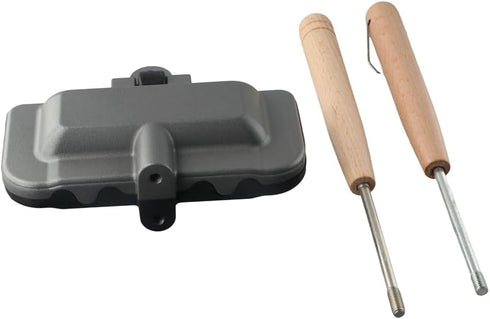 Double-Sided Sandwich Baking Tray, Non Stick Detachable Breakfast Pot with Silicone Spatula for Outdoor Gas Frying