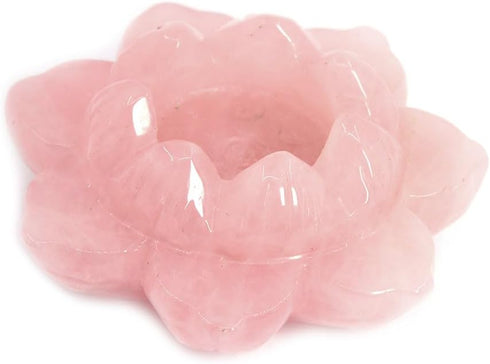 Carved Rose Quartz Gemstone Lotus Flower Crystal Ball Stand