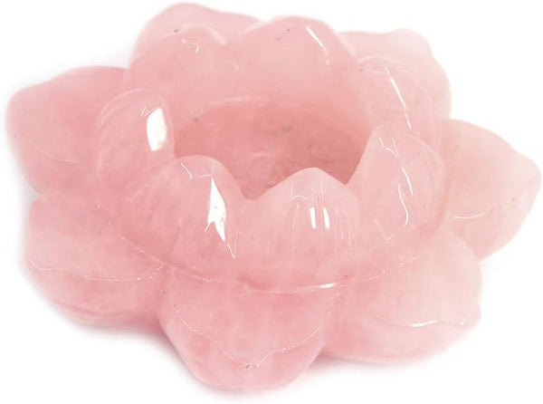 Carved Rose Quartz Gemstone Lotus Flower Crystal Ball Stand