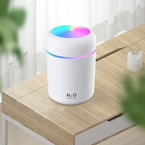 Colorful Mini Humidifier, Essential Oil Diffuser USB Cool Mist Humidifier, 2 Adjustable Mist Modes (White)