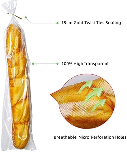 200Pcs 11 18 Inch Gusset x Bottom Bread Bags with Ties, Clear Plastic Micro Perforated Bags for Homemade Bread