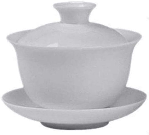 Gaiwan White Glaze Porcelain Teacup, Kung Fu Tea Service Set for Home Office Decoration (100ml)
