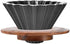 Ceramic Coffee Dripper Pour Over Maker with Wood Stand, Elegant Flower Shape V60 Filter (Black)