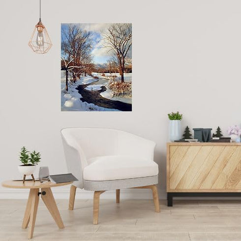 Scenery Winter Stream with Snow Landscape Wall Decor Art Print Poster (16x20)