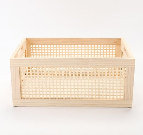 Rectangular Storage and Decor Basket, Wood Box, Natural Pine and Bamboo Material