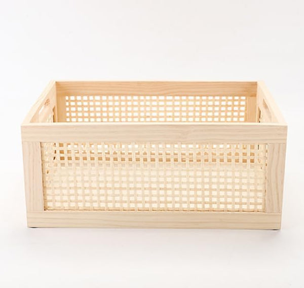Rectangular Storage and Decor Basket, Wood Box, Natural Pine and Bamboo Material