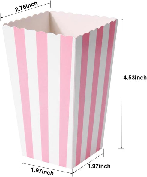 24pcs Mini Paper Popcorn Boxes Candy Container for Party Favor Supplies (Pink-Striped)