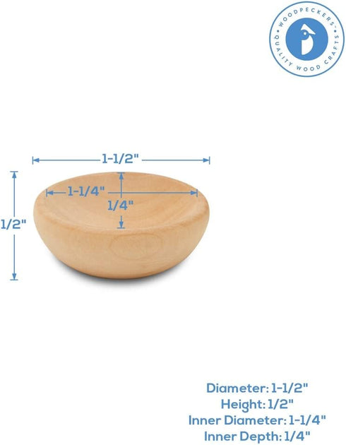 Mini Wooden Bowl 1-1/2", Pack of 10 Small Bowls for Charcuterie and Decorating by Woodpeckers
