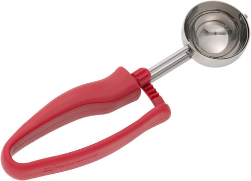 Restaurantware Comfy Grip 1.8 Ounce Portion Scoop 1 Ambidextrous Stainless Steel Disher - Built-In Blade Ergonomic Handle Red Stainless Steel Disher Scoop Comfortable Grip For All Types Of Ingredients