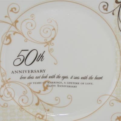 Roman 50th Wedding Anniversary Plate – 2-Piece Set with Decorative Plate and Stand for Golden Celebration Gift