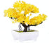 Mini Artificial Bonsai Tree Plants with Plastic Cement Pots for Home Office Décor (Yellow)