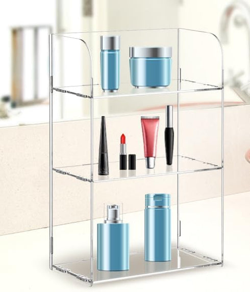 Jusalpha 3 Tier Clear Acrylic Bathroom Organizer Shelf for Cosmetic Perfume Makeup Toy Spices, Multifunctional Sturdy