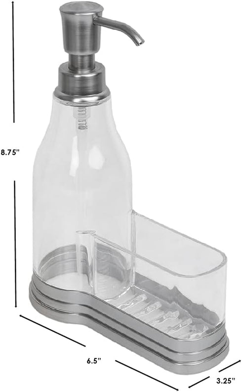 Home Basics Plastic Soap Dispenser with Fixed Sponge Holder and Brushed Steel Top, Chrome