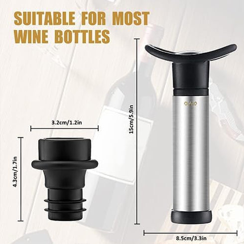 4 OWO Wine Vacuum Pump and Stopper, Wine Save & Preserver, Reusable Air Remover Pump, Keeps Fresh (Stainless Steel)