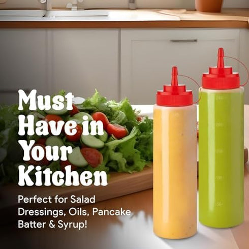12 oz 3 Pack Norcalway Condiment Squeeze Bottles for Sauces - Leak Proof Oil, Syrup, Dressing Squirt Bottles