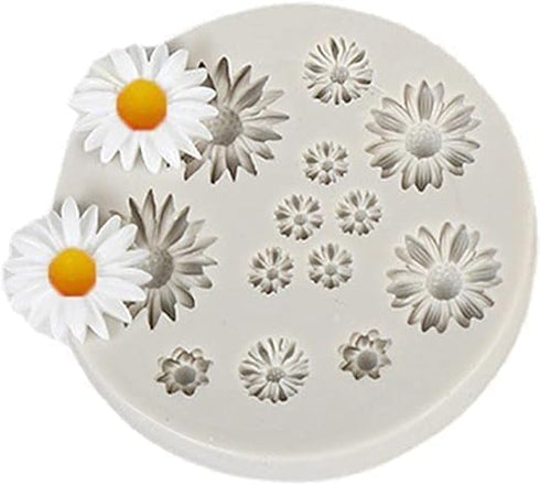 1Pc White Cute Flower Silicone Molds, Daisy Shape Fondant Candy Mould for Cake Decoration, Bakeware