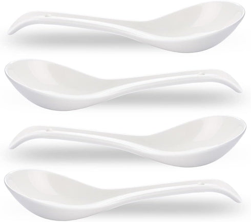 Porcelain Soup Spoons Set of 4, 6.6 Inch Ceramic Chinese Soup Spoons for Asian Ramen