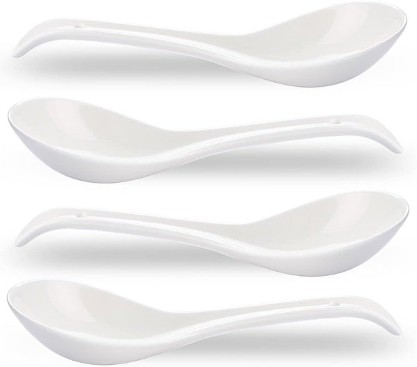 Porcelain Soup Spoons Set of 4, 6.6 Inch Ceramic Chinese Soup Spoons for Asian Ramen