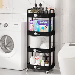 4-Tier Laiensia Rolling Cart with Wheels,Multifunction Utility Storage Carts, Kitchen Storage Organizer,Mobile Shelving