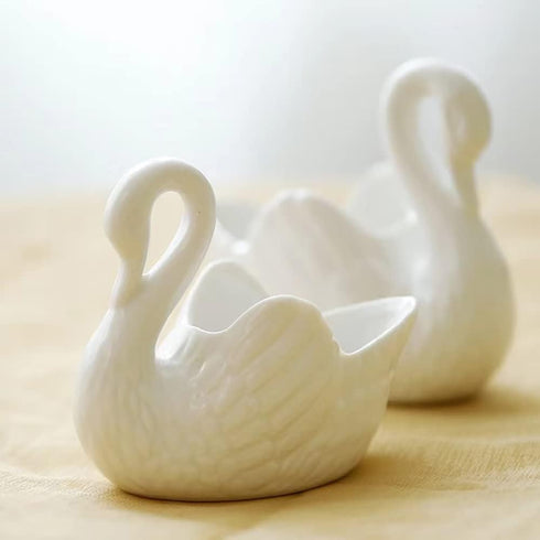 White Ceramic Swan Flowerpot, Medium Temperature Porcelain, Succulent Flowerpot, Pack of 2, Candle Holder