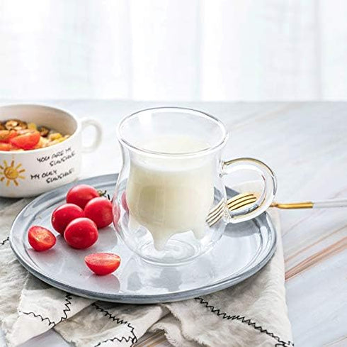 Double Wall Glass Cup, Creative Cute Calf Insulated Mugs, Thermo Coffee Milk Cups, 230ML/7.7oz