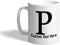 Custom Ceramic Coffee Mug, 11 Ounces, Alphabet Letter Monogram P, Personalized Text Here, White Tea Cup.