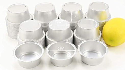 KitchenDance Disposable Colored Aluminum Foil Mini Baking Cups - 1.5 Ounces Round Foil Cup for Desserts, 100 Count